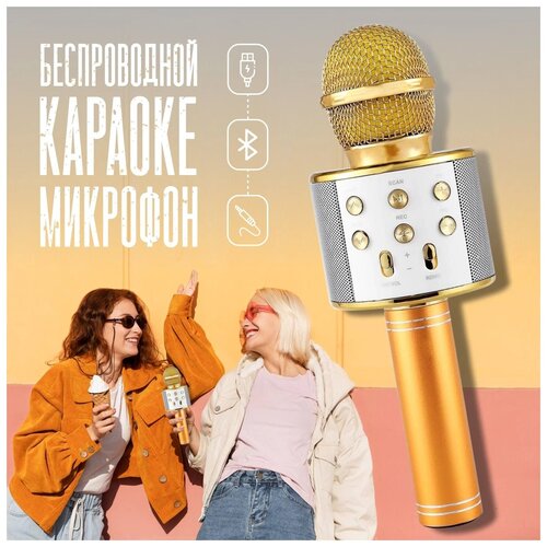 Беспроводной караоке микрофон со встроенным динамиком, микрофон для живого вокала Top-Experts, золотой