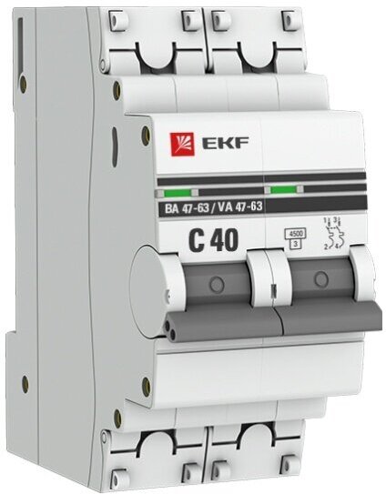 Автоматический выключатель Ekf PROxima 2P 40А (C) 4,5kA ВА 47-63 (mcb4763-2-40C-pro)