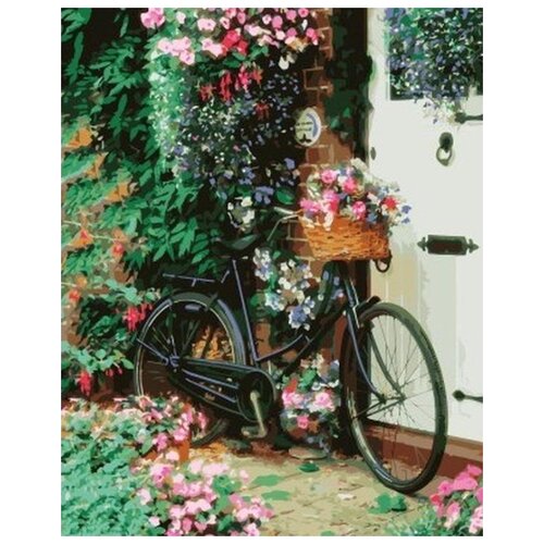 фото Картина по номерам цветной "велосипед с цветами", 40x50 см