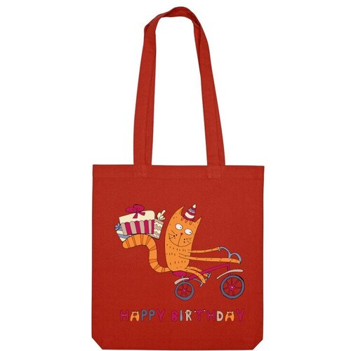 Сумка шоппер Us Basic, красный мужская футболка кот едет на велосипеде с подарками s синий