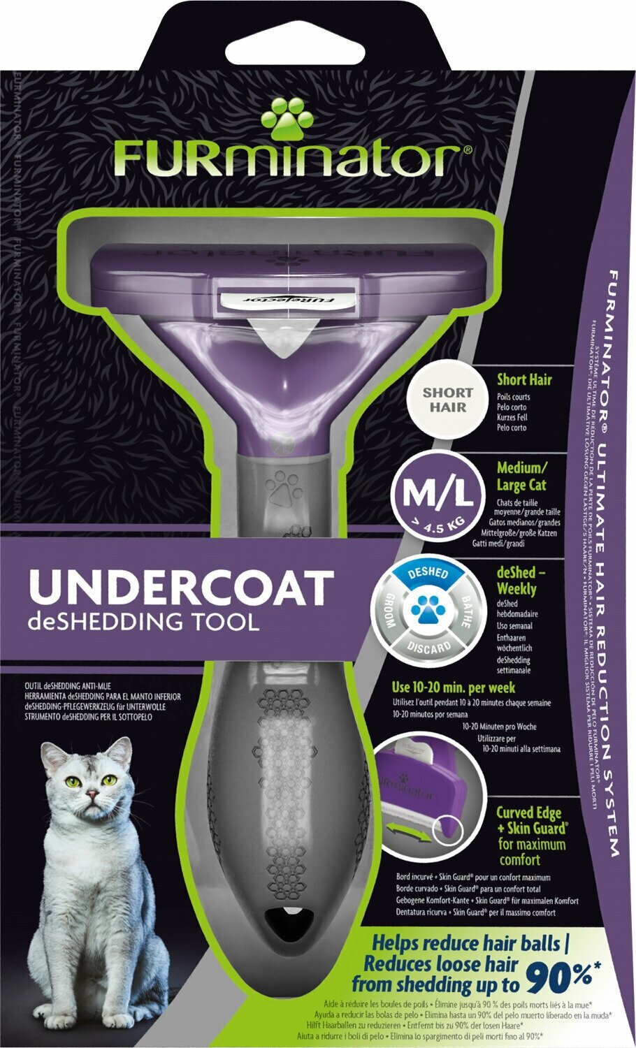 Инструмент FURminator M/L для больших кошек более 4,5 кг c короткой шерстью