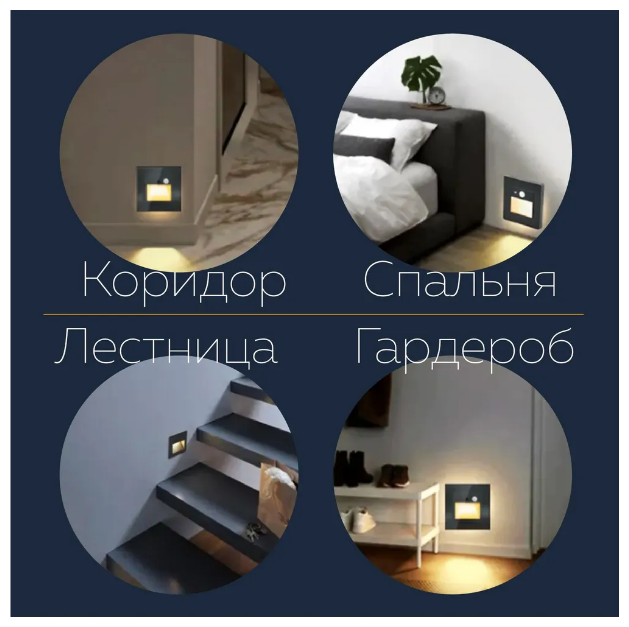 Встраиваемый светильник с датчиком движения для лестницы, коридора, ванной комнаты, комнаты Черный - фотография № 4