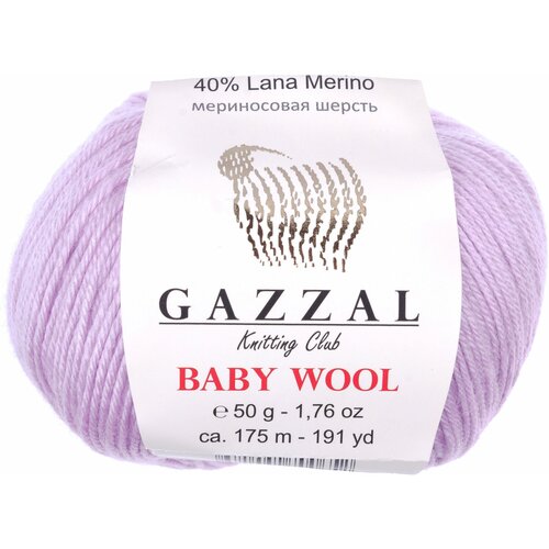 Пряжа Gazzal Baby Wool светло-сиреневый (823), 40%шерсть мериноса/20%кашемирПА/40%акрил, 175м, 50г, 5шт