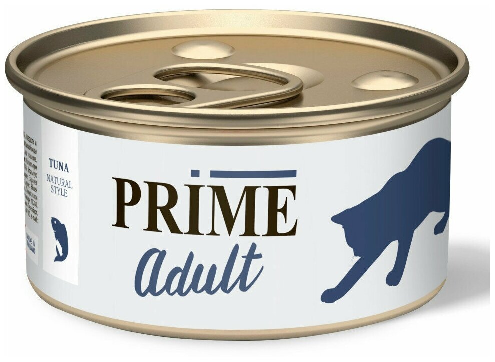 Влажный корм для кошек PRIME Adult тунец в собственном соку, железная банка, 70г, 24 шт. - фотография № 2