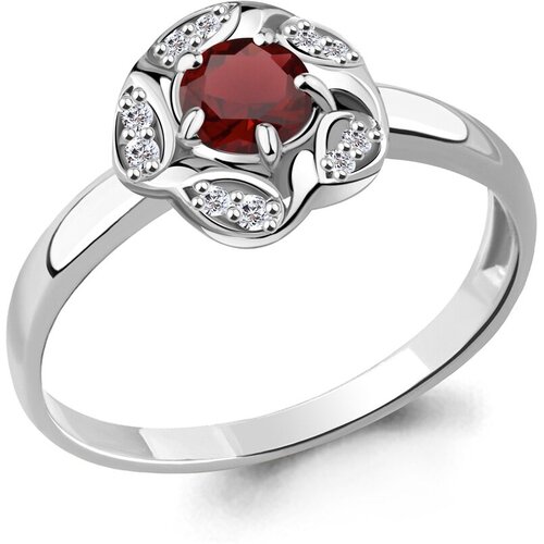 фото Серебряное кольцо aquamarine а6915903а с фианитом и гранатом, размер 18 diamant-online