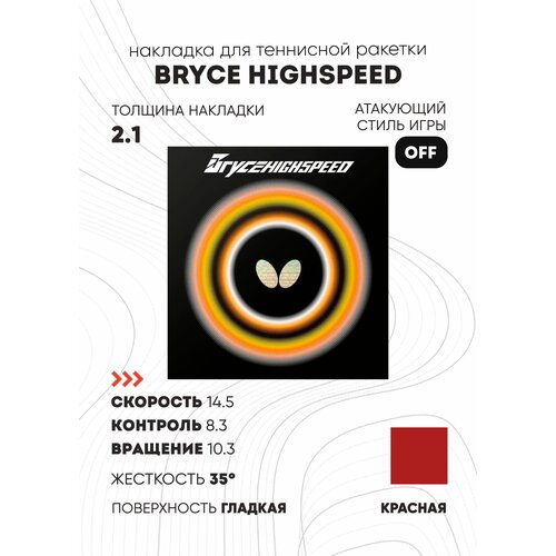 Накладка Butterfly Bryce Highspeed (цвет красный, толщина 2.1)