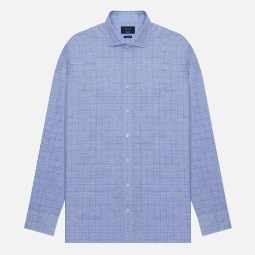 Мужская рубашка Hackett Cotton/Linen Sky Check голубой, Размер XL