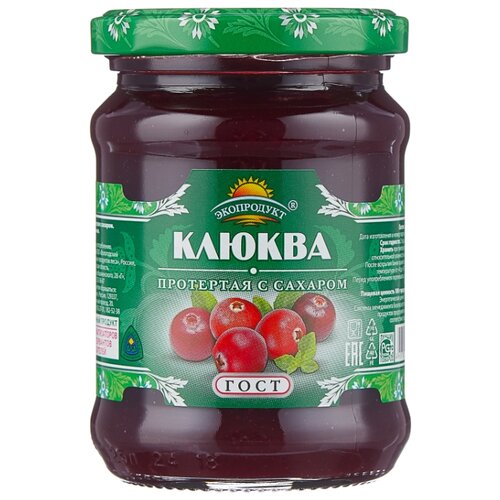 фото Протертая клюква Экопродукт с сахаром, банка 320 г