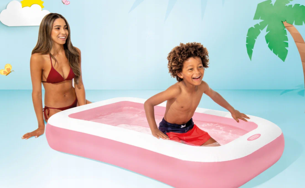 Детский надувной бассейн INTEX/прямоугольный бассейн с мягким надувным дном/бело-розовый - фотография № 4