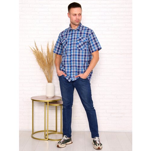 мужская рубашка с коротким рукавом с отложным воротником Рубашка размер 104, синий