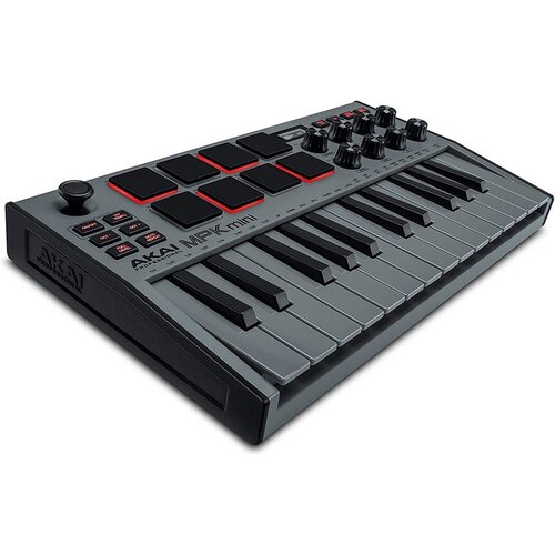 Akai Pro MPK Mini MK3 Grey миди клавиатура с уменьшенными клавишами, цвет серый с серой клавиатурой