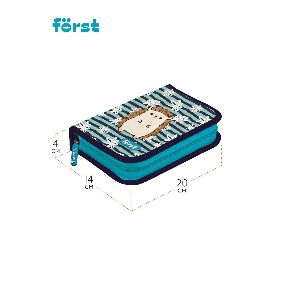 Пенал Forst "Blue Hedgehog", 1 отделение, 200х140х40 мм, дополнительная откидная секция, полиэстер (FT-PK-110305)