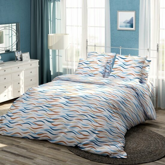 фото Евро комплект постельного белья самойловский текстиль Бязь Волны с наволочками 70х70