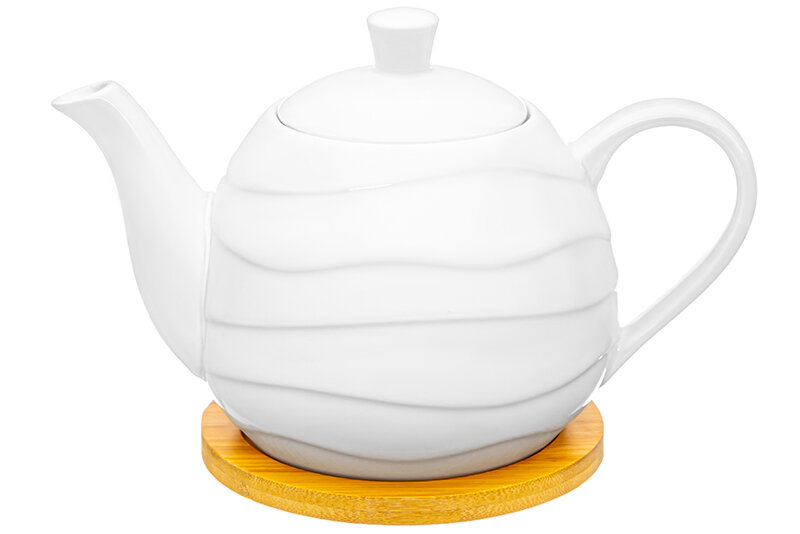 фото Чайник заварочный 900 л Elan Gallery Айсберг волны 21,5х13,5х14,5 см, на деревянной подставке