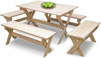 Комплект садовой мебели "на 8-10 человек" (1,2м) складной деревянный (Стол, 4 лавки)