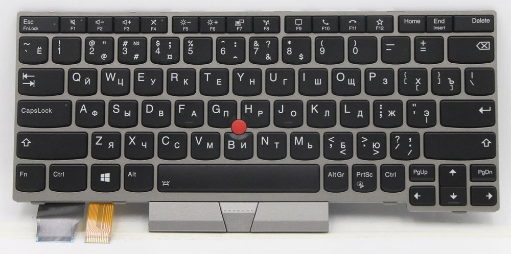 Клавиатура для ноутбука Lenovo X13, L13 gen 2, L13 Yoga Gen 2 серебристая с подсветкой и указателем