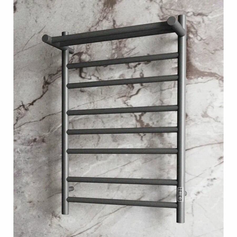 Полотенцесушитель электрический с полкой BAU Stil Shelf Gun Grey 50х80, 7 планок, универсальный, темно-серый металлик