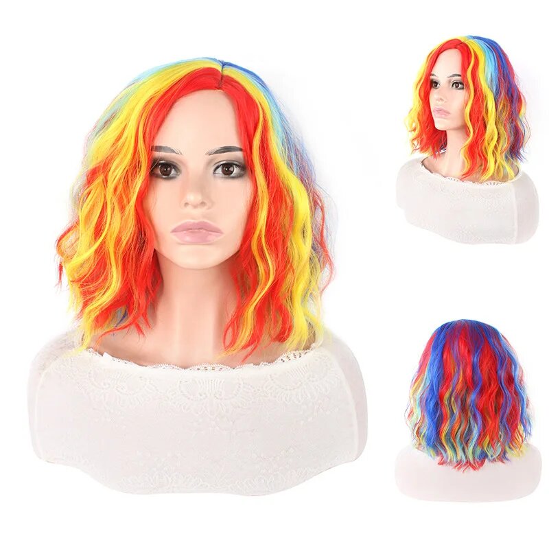 Кудрявый женский парик, rainbow, 14 дюймов