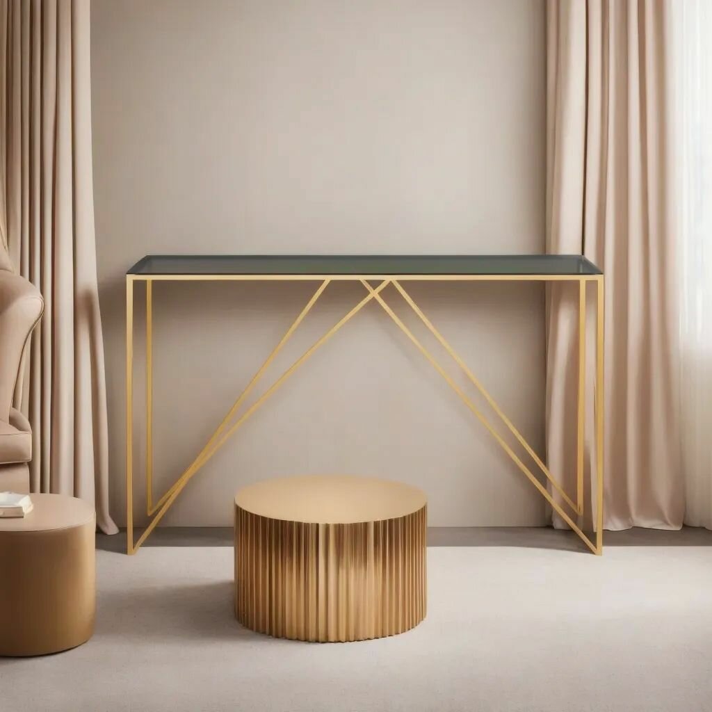 Консольный столик, консоль в прихожую CARY 1400х855х280мм (золото/стекло серое графит)