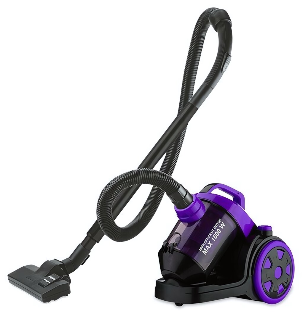 Пылесос 1600Вт нера‑фильтр контейнер 15л фиолетово‑черный мобильный на колесах гибкий шланг
