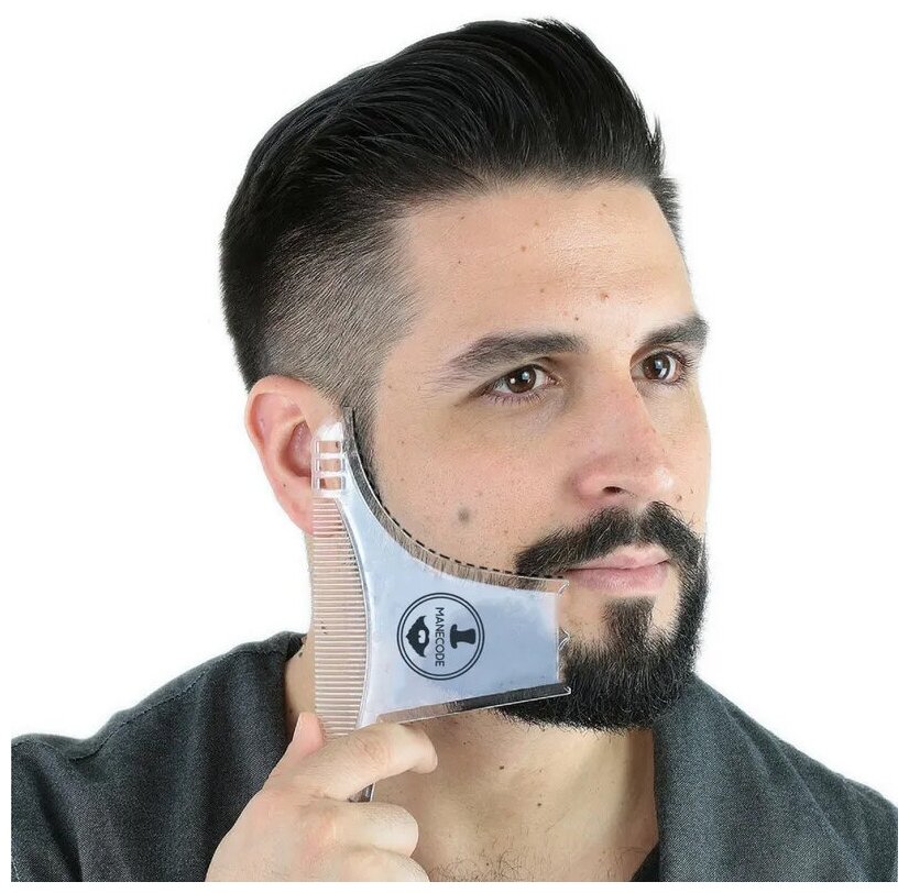 Трафарет для бритья бороды и усов MANECODE - Бритвенный набор - Шаблон для создания чёткой линии щетины - Отличный подарок для мужчины (прозрачный)