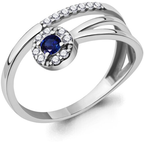фото Серебряное кольцо aquamarine а68820аб с фианитом и гидротермальным сапфиром, размер 16,5 diamant-online