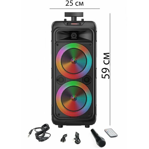 Большая беспроводная портативная блютуз колонка с караоке микрофоном радио светомузыкой мощный переносной музыкальный центр подсветкой 340000₽