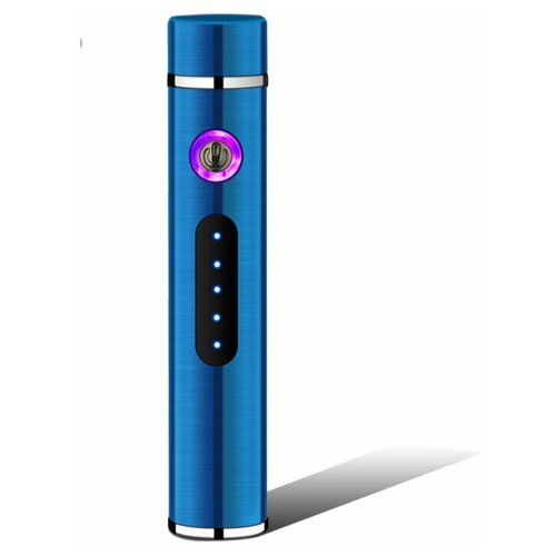 Зажигалка электрическая, USB зарядка, цилиндрическая, синий сатин