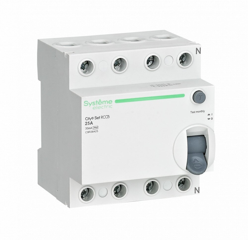 Блок утечки тока 4-полюсный, 25А, 30mA, тип AC City9 (УЗО) Systeme Electric, C9R36425