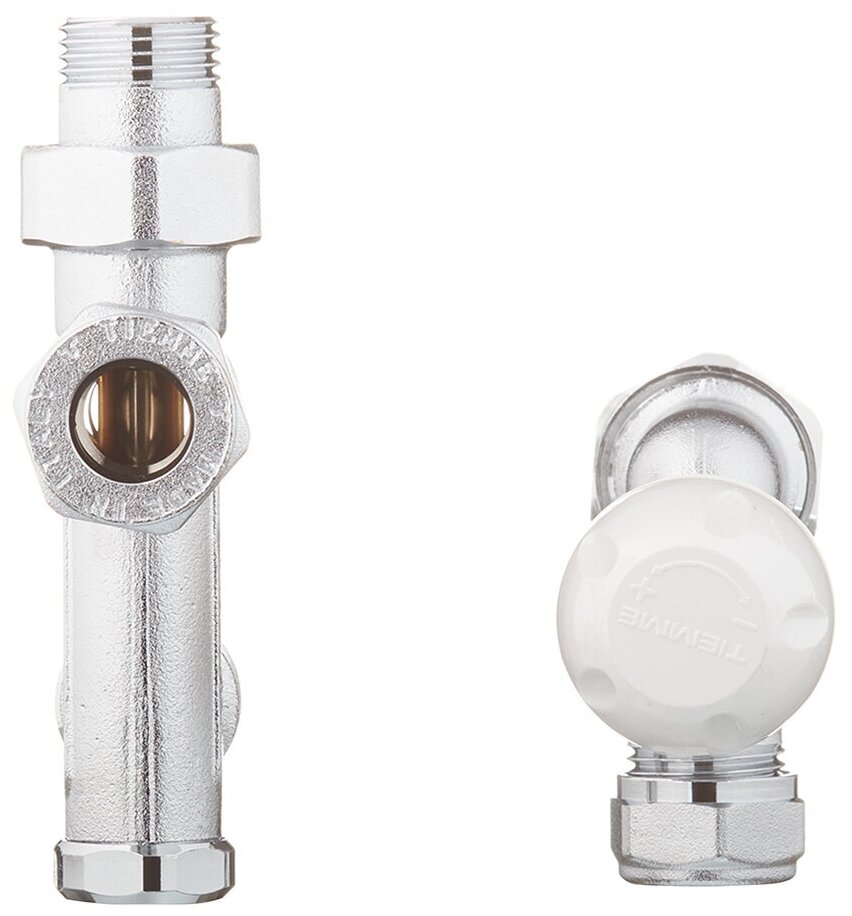 фото Узел регулирующий угловой Tiemme (3370KIT) 1/2 НР(ш) х М24 НР(ш) для радиатора с боковым подключением для двухтрубных систем