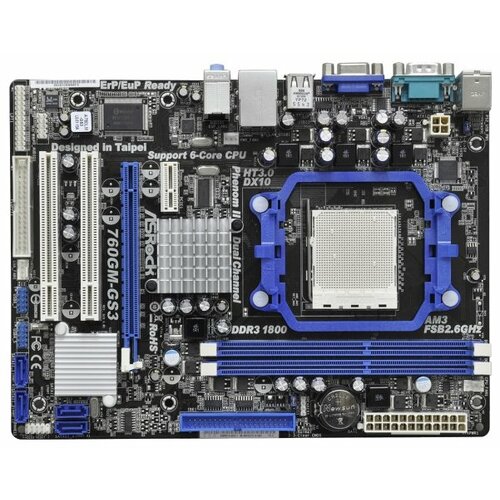 Материнская плата ASRock 760GM-GS3 Socket AM3 AMD 760GPCI-ESVGAGbLAN SATA RAID MicroATX БУ 310000₽