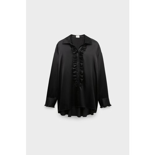 фото Рубашка alpe cashmere, свободный силуэт, длинный рукав, размер 38, черный