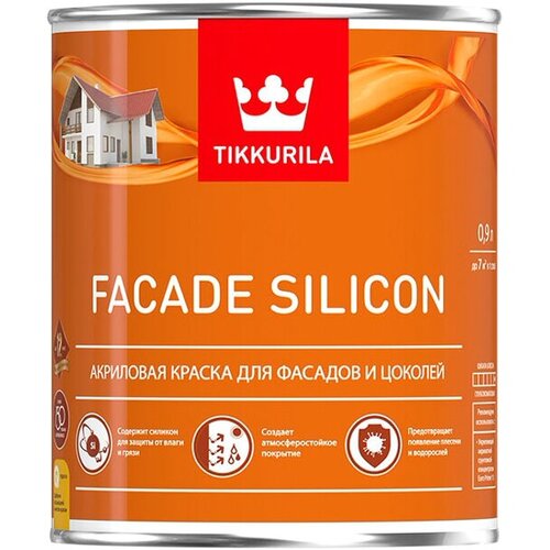 Краска акриловая фасадная TIKKURILA Facade Silicon база А 0,9л белая краска фасадная vincent facade acrylique база а белая матовая 0 8л