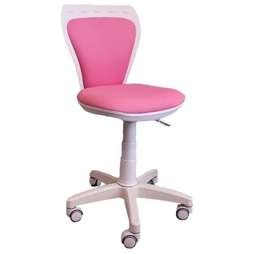 Детское компьютерное кресло Бамба белый пластик, ткань-сетка, розовая