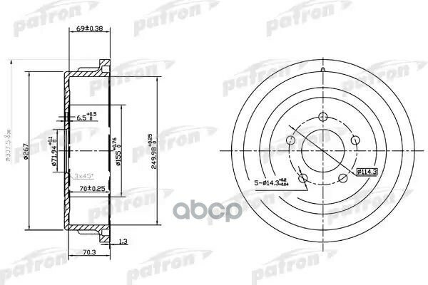 Барабан Тормозной Задн Chrysler: Voyager Ii 95-01, Plymouth: Voyager 95-01 PATRON арт. PDR1482