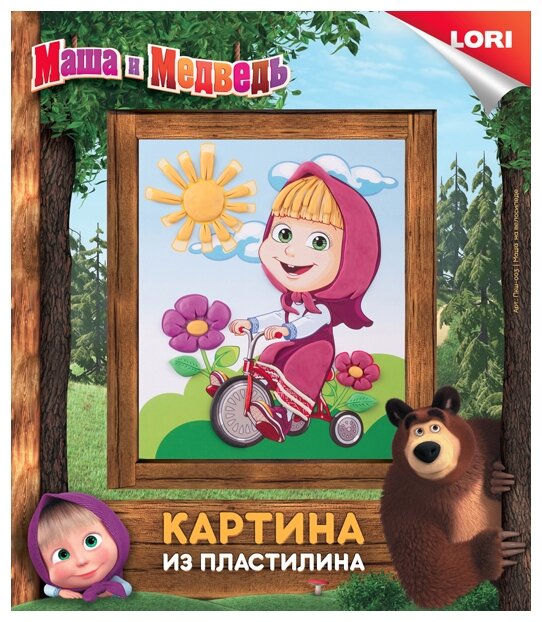 Пластилин LORI Картина из пластилина - Маша на велосипеде (Пкш-003) 9 цв.