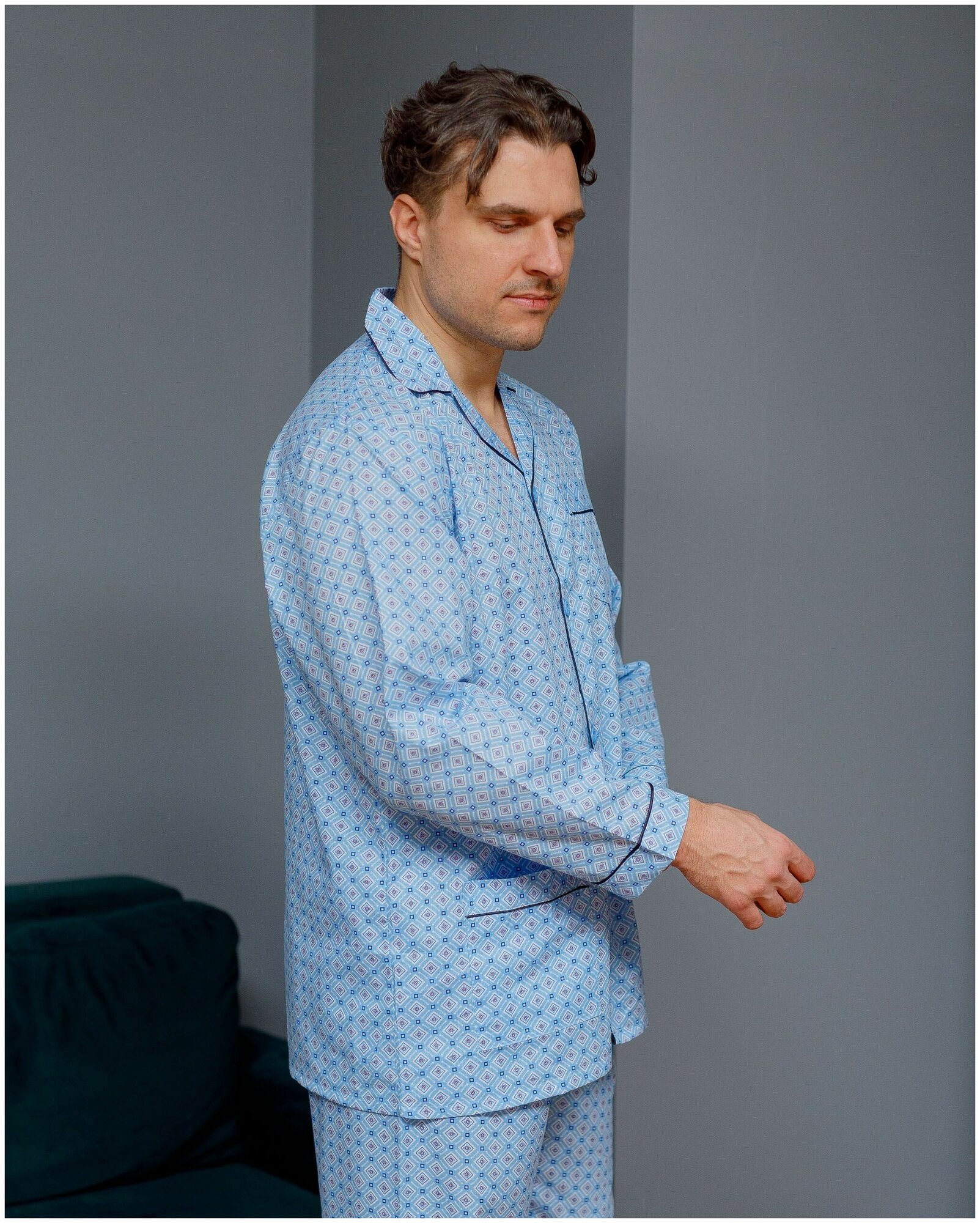 Пижама мужская с брюками и рубашкой с длинным рукавом хлопок Global - фотография № 13