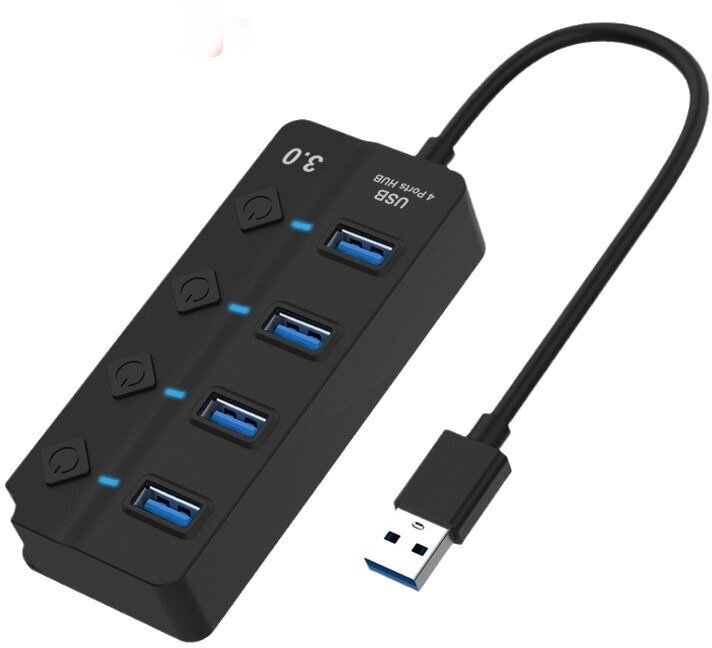 USB 3.0 Hub 4-портовый высокоскоростной 1 / USB-разветвитель для жестких дисков / USB флеш-накопитель / удлинитель адаптер / чёрный