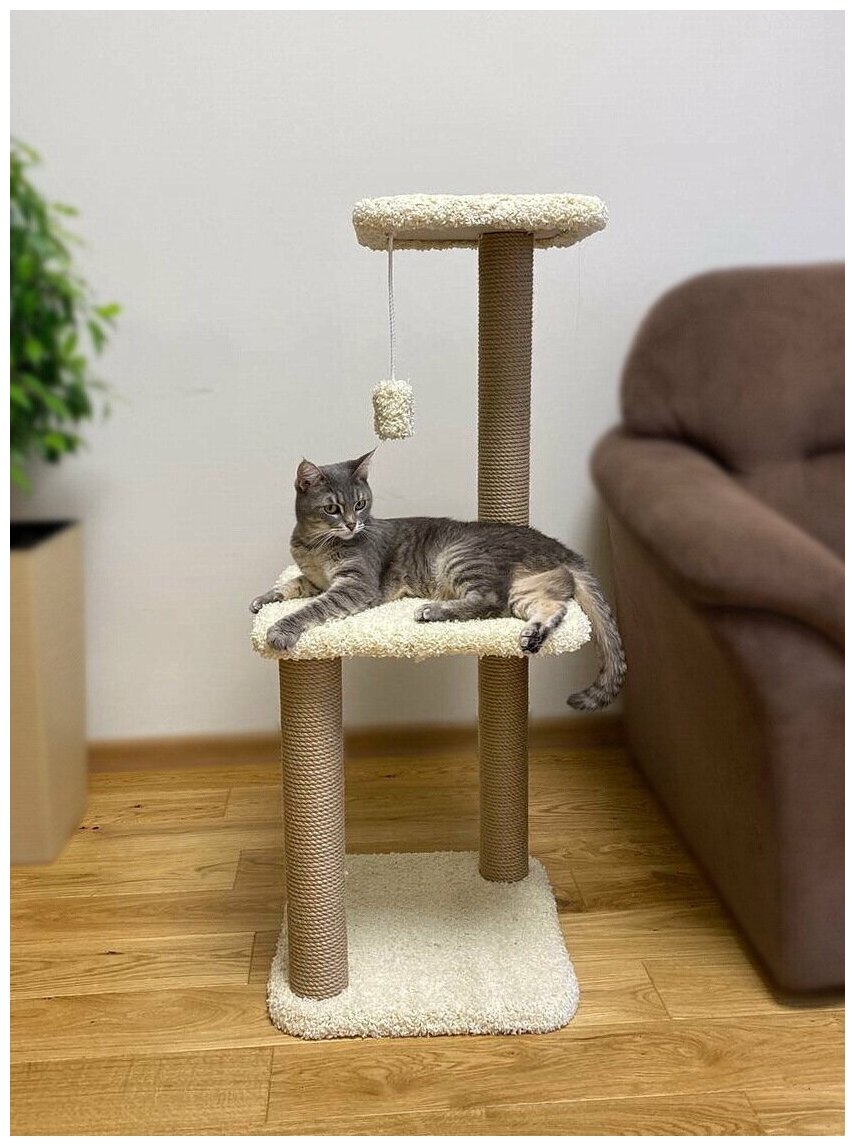 Когтеточка для кошек с лежанкой КОТ-Е "Аура" 103 см, ковролин, джут, кремовый - фотография № 9