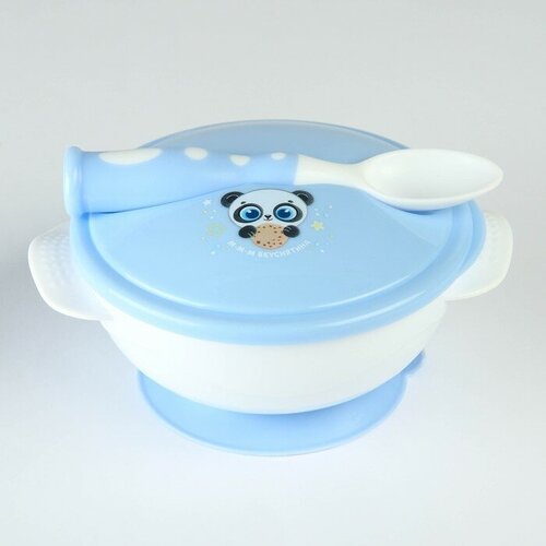 Набор детской посуды «Сладкий малыш», 3 предмета: тарелка на присоске, крышка, ложка, цвет голубой стакан machine 310 мл p 37312 jan toyo sasaki glass