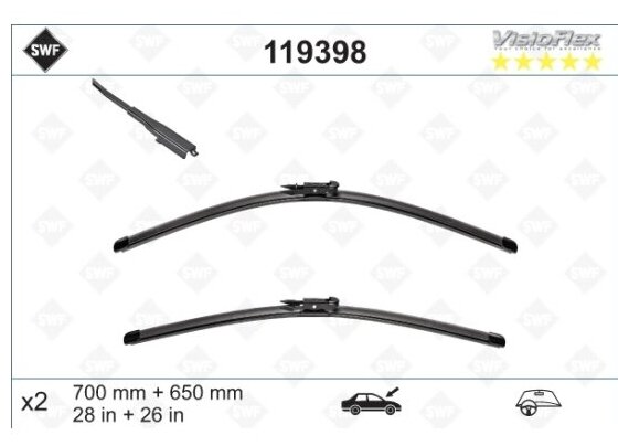 Щетка стеклоочистителя Swf Visioflex 700/650 мм, бескаркасная, комплект 2 шт, 119398