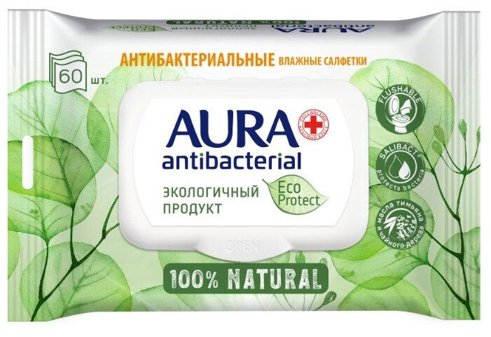 Влажные салфетки Aura ECO Protect Flushable антибактериальные
