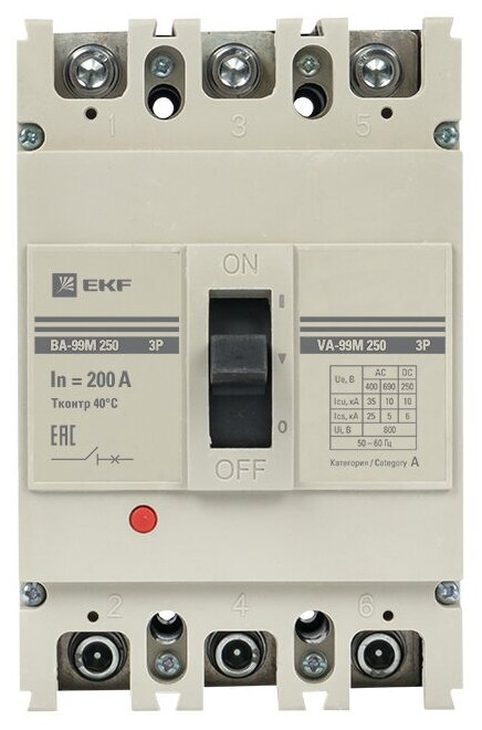 Автоматический выключатель EKF ВА-99М/250 (термомагнитный) 35кА 200 А