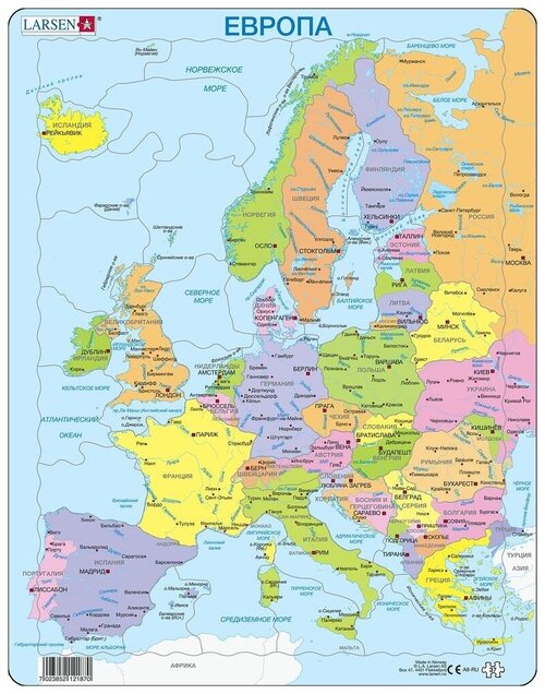 Рамка-вкладыш Larsen Политическая карта Европы (A8), 37 дет.