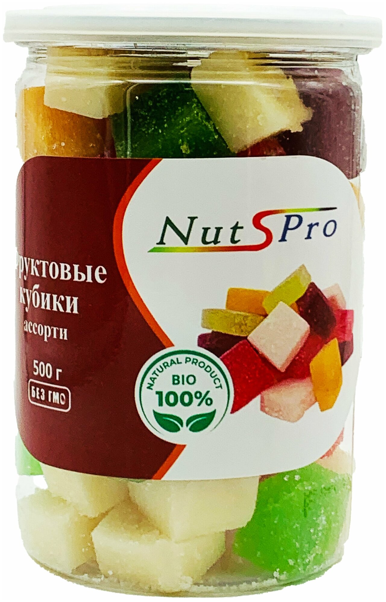 Фруктовые желейные конфеты кубики ассорти "NutsPro" 1 кг (500 гр *2шт) - фотография № 2