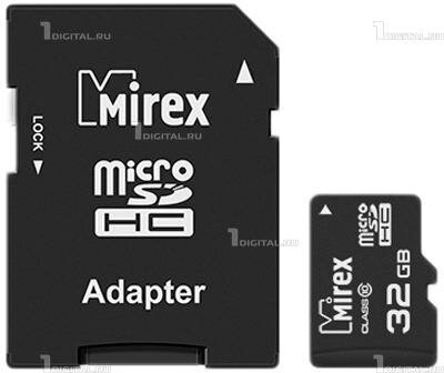 Карта памяти Mirex microSDHC 32GB Class 10 UHS-I + SD адаптер (13613-AD10SD32)