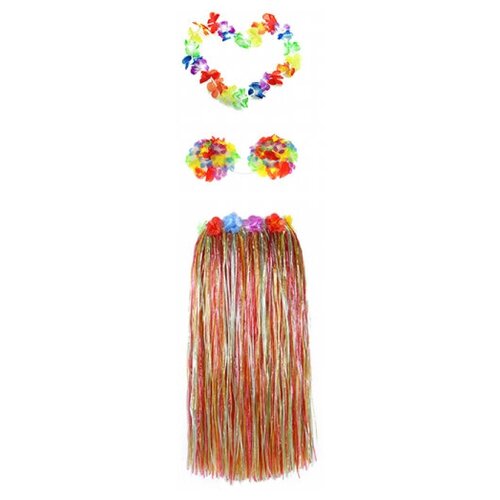 фото Набор гавайское ожерелье 96 см, лиф "лилия лифчик" из цветов, юбка разноцветная с цветочками 80 см happy pirate