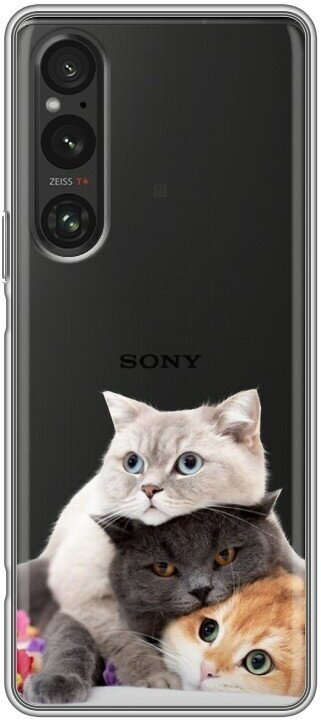 Полупрозрачный дизайнерский силиконовый чехол для Сони Иксперия 1 5 / Sony Xperia 1 V Кошки