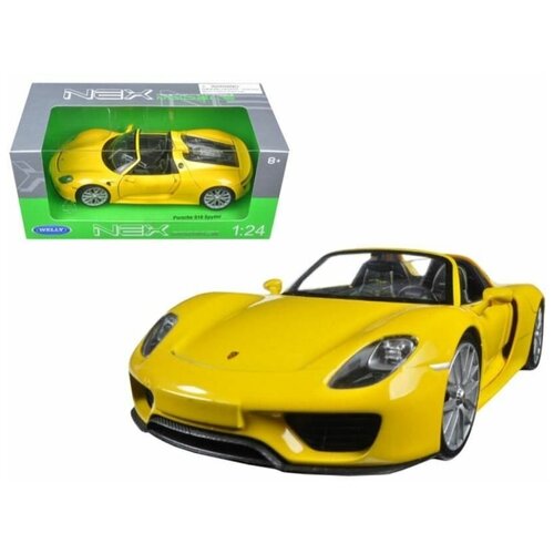 Welly Модель машины 1:24 Porsche 918 Spyder желтая 24055W welly 1 24 porsche 918 spyder concept alloy diecast car collection toy nex new exploration of models package gift