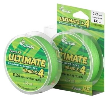 Плетеный шнур ALLVEGA ULTIMATE d=0.24 мм, 135 м, 15.3 кг, light green, 1 шт.